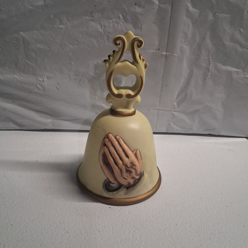 Vintage HOMCO Praying Hands Porcelain Bisque Bell